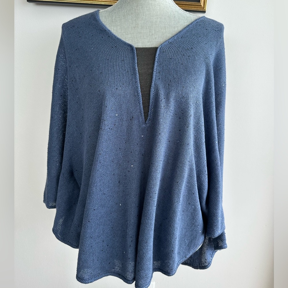 Brunello Cucinelli Linen Silk Sweater Top Sequin Embellish Monili Sz M